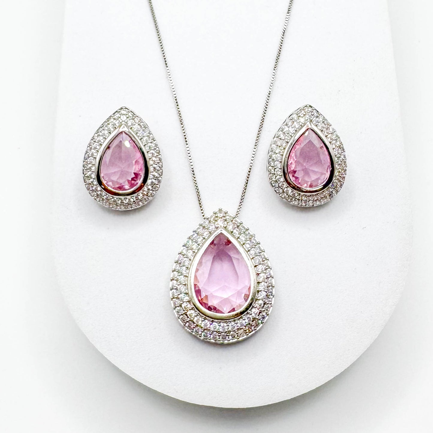 PINK drop SET | White Rhodium Plated