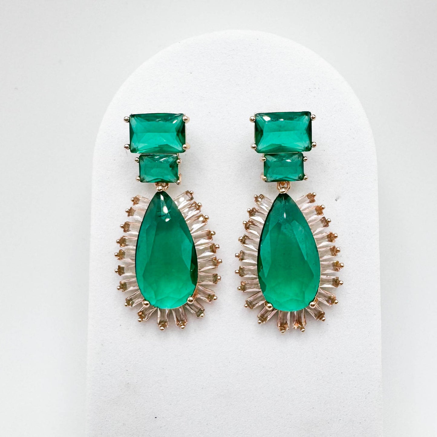 STUDDED GREEN EARRING | 18K Gold Plated