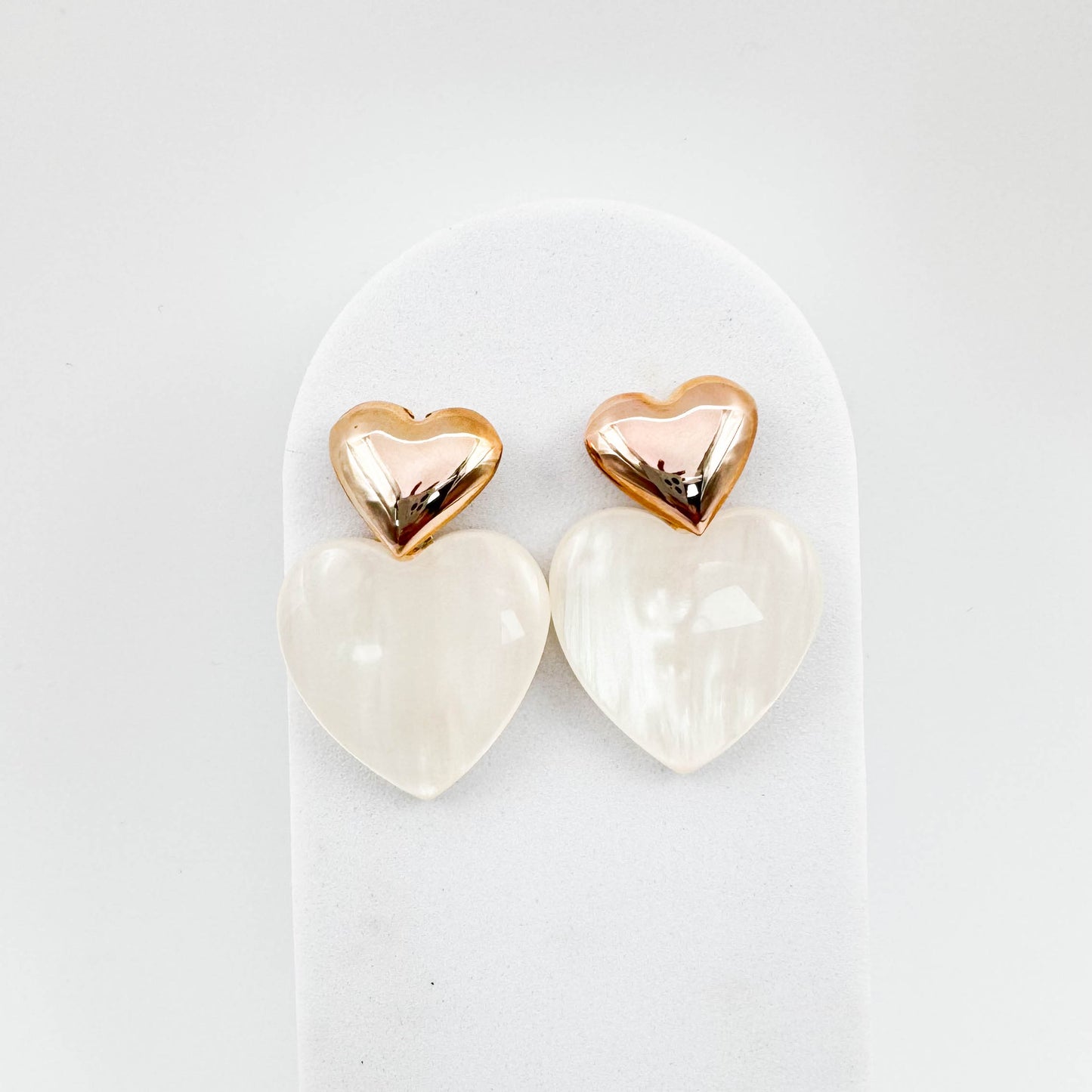 DOUBLE HEART MOTHER OF PEARL EARRINGS | Double 18K Gold Plated