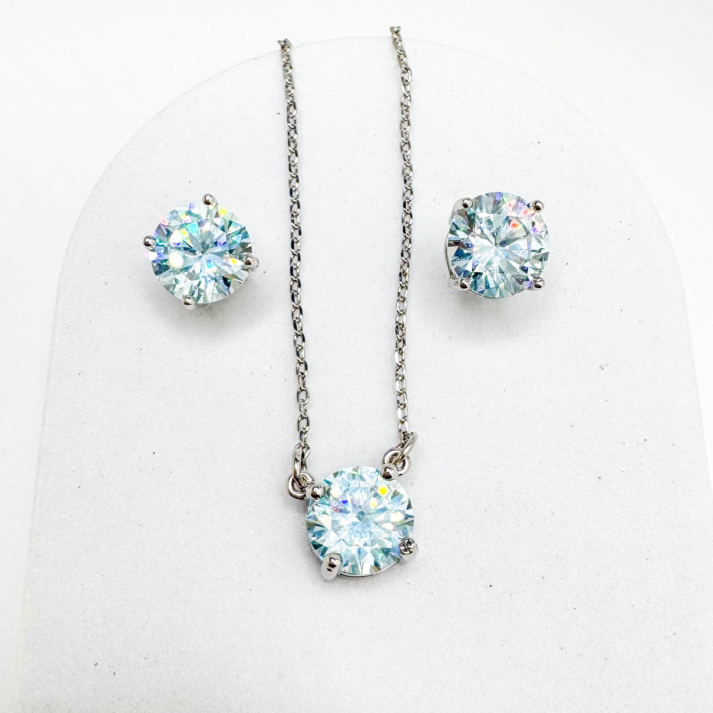Rhodium-plated aquamarine set