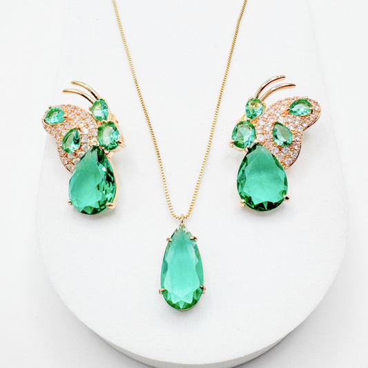 Green butterfly SET | White Rhodium Plated