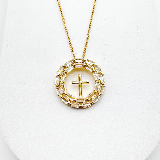 NECKLACE CIRCLE WITH CROSS | 18k gold plated