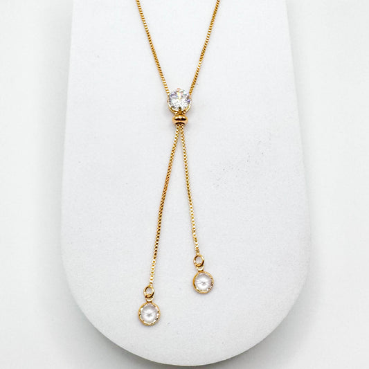 Long necklace double pendant | 18k gold plated