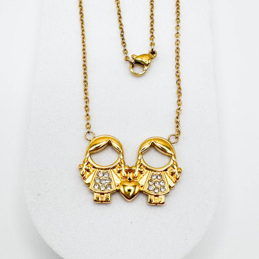 2 GIRLS  PENDANT NECKLACE |  18K Gold Plated