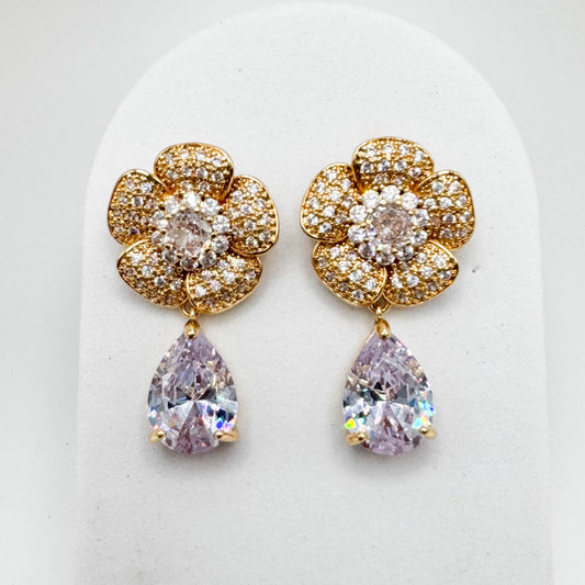 Flower earring studded drop | 18K Gold Plated