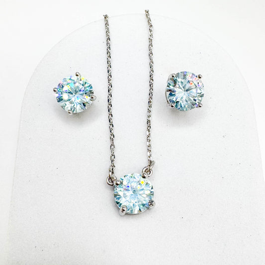 Rhodium-plated aquamarine set
