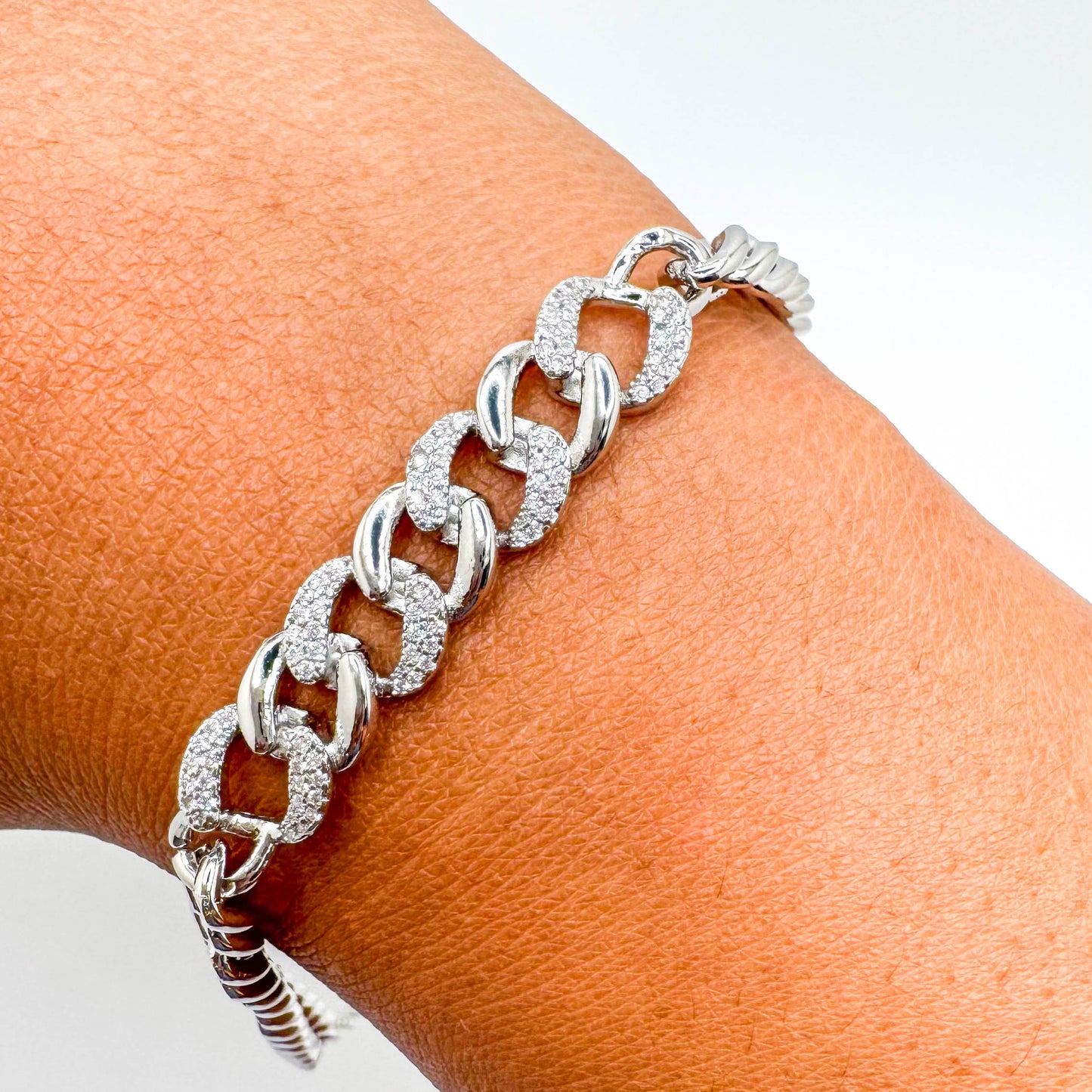 RHODIUM PLATED BRACELET STUDDED WITH ZIRCONIA